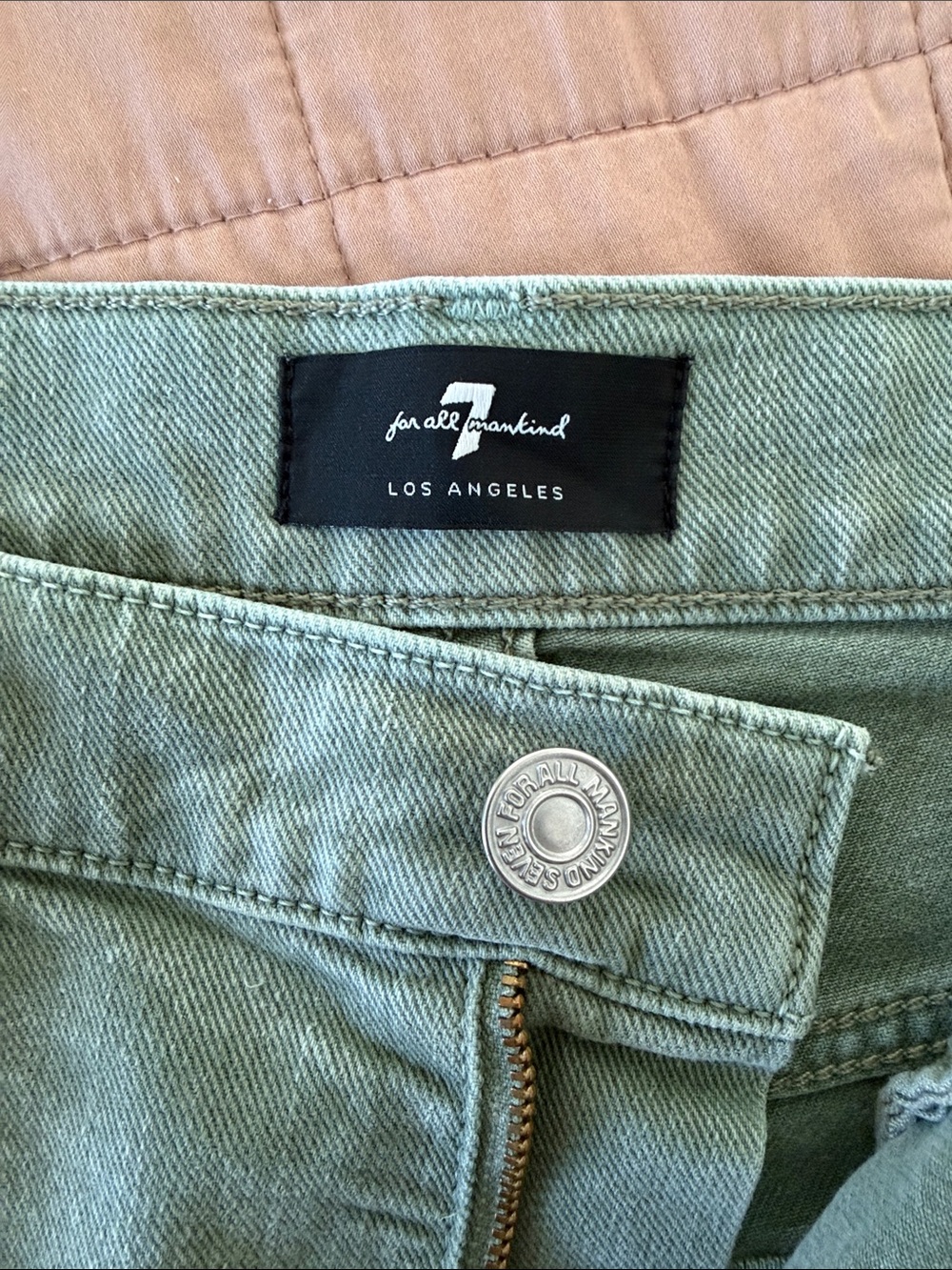 7 For All Mankind Sage Green High-Rise Frayed Hem Denim Shorts - Picture 2 of 5